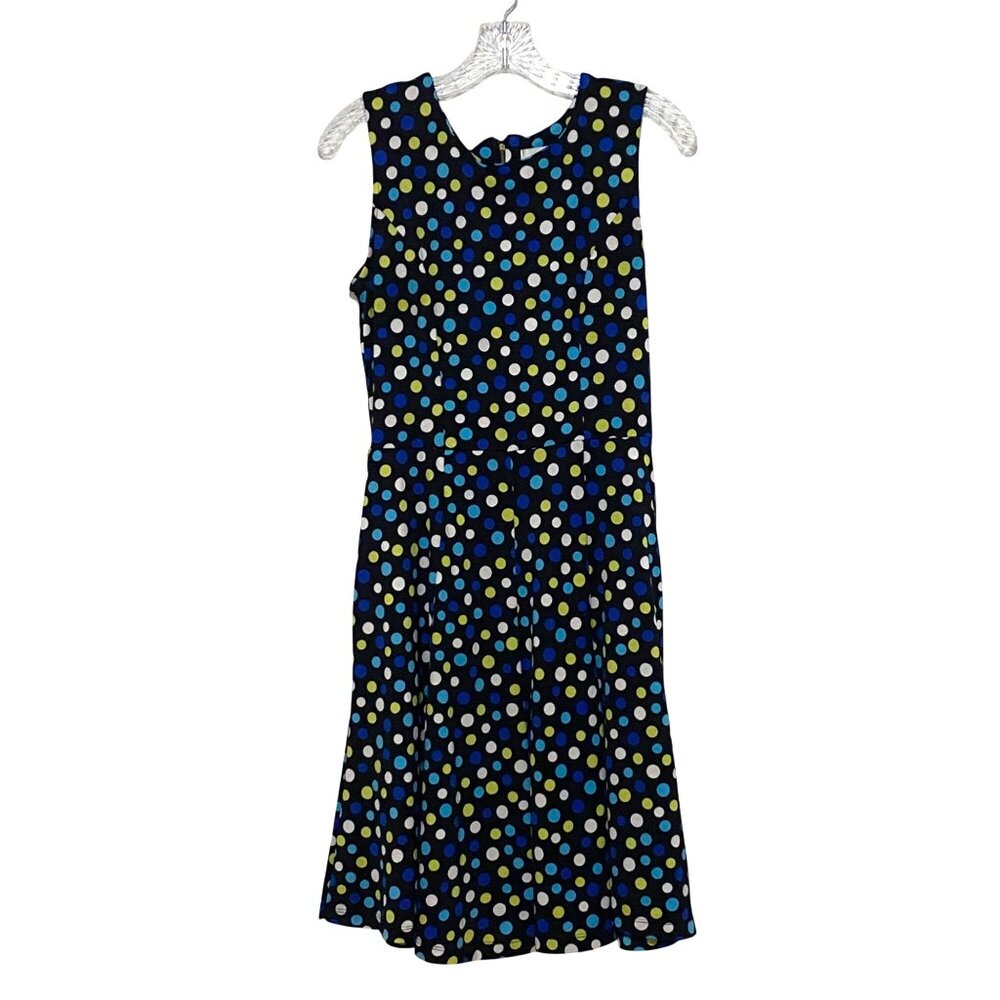 Vtg 90s Y2K Sleeveless Swing Dress S Black Dopamine Polka Dots Party Mature
